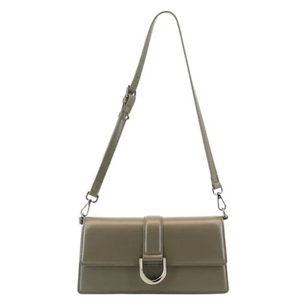 LIKE DREAMS Georgie East West front buckle faux-leather crossbody bag- Olive